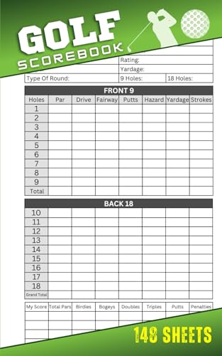 Golf Scorebook: 148 Golf Score sheets Logbook size 5 x 8 inches | Golf Scoring book | Golf Score Notebook