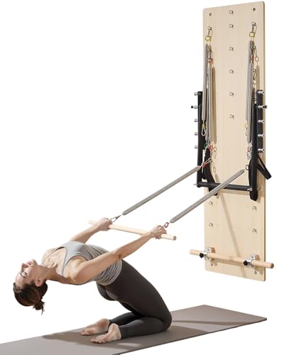 VEVOR Máquina de Pilates Reformer de Pared, Trampolín de Pilates de Madera de Arce, con Resortes de Resistencia, para Flexibilidad y Equilibrio en Gimnasio en Casa, 1830 x 560 x (800) x 620 mm