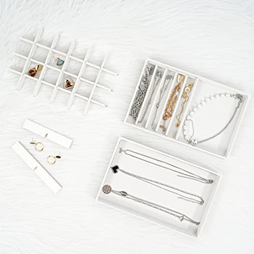 Image of ProCase Stackable Jewelry Organizer Trays for Drawers, Jewelry Drawer Inserts Container Display Case Storage for Earring Necklace Rings Bracelet with Removable Dividers -Warmwhite, 4 Layers