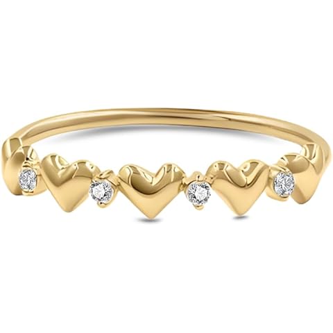 14K Gold Plated Heart Ring, 925 Sterling Silver Stackable Band for Women, Engagemen...