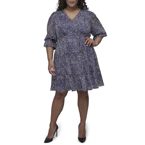 Image of DKNY Women's V-Neck Balloon Sleeve with Ruffle Hem