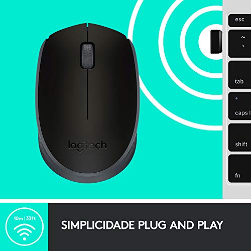 Mouse sem fio Logitech M170 com Design Ambidestro Compacto, Conexão USB e Pilha Inclusa - Preto glide