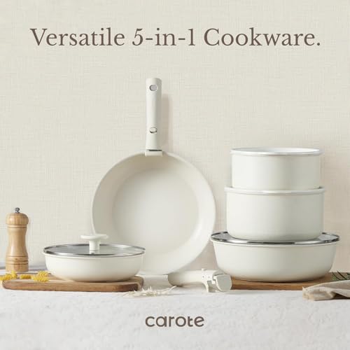 Image of CAROTE 19pcs Pots and Pans Set, Nonstick Cookware Set Detachable Handle, Induction Kitchen Cookware Sets Non Stick with Removable Handle, RV Cookware Set, Oven Safe