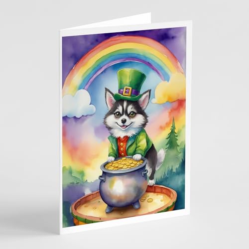 Caroline's Treasures DAC5469GCA7P Alaskan Klee Kai St Patrick's Day Greeting Cards Pack of 8 Blank Cards with Envelopes Whimsical A7 Size 5x7 Blank Note Cards