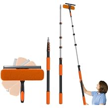 Buyplus 26Ft High Reach Squeegee for Window Cleaning Kit with 5 to 20 Foot Extension Pole, Extendable Window Cleaner Squeegee, Telescopic Window Washing Kit for Indoor/Outdoor High Window