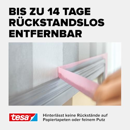 tesa Malerband TAPETEN – Dünnes Abdeckband für präzises Abkleben – geeignet für empfindlichen Oberflächen im Innenbereich – 2x 25 m x 25 mm