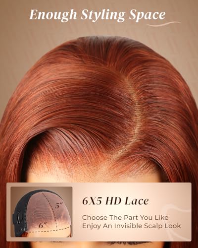 Image of Arabella Reddish Brown 5x6 Wear and Go Glueless Wigs Auburn Human Hair Pre Plucked Pre Cut Body Wave 230% Density Color Lace Front Wigs Human Hair for Black Women Bleached Knots 24 inch