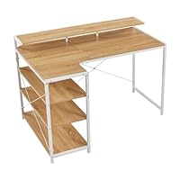 【ナチュラル】パソコンデスク L字 120cm 3段ラック付 ハイデスク付き Amazon | パソコンデスク L字 120cm 3段ラック付 ハイデスク付き