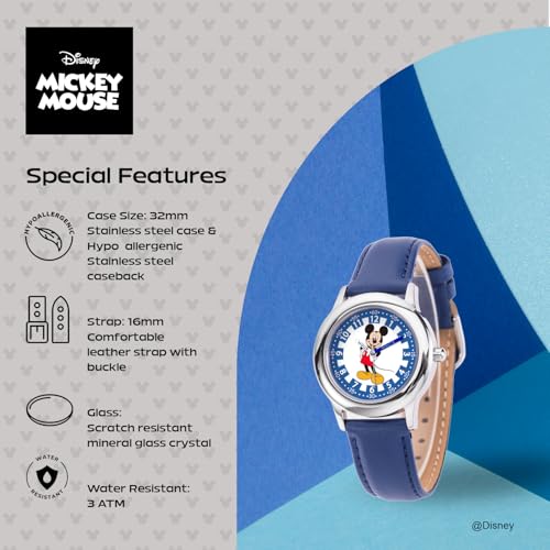 Image of Disney Mickey Mouse Kids' Stainless Steel Time Teacher Analog Nylon Strap Watch(Plain CASE)