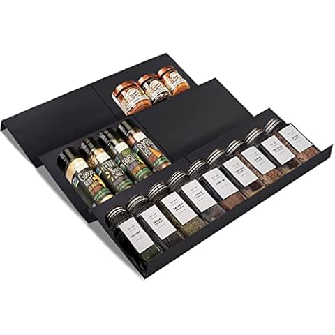 Artibear Expandable Spice Rack Drawer Organizer for Kitchen Cabinets, Set of 6, ABS Cover