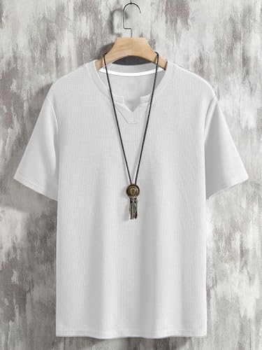 Image of TAGDO Men's Waffle Knitted V Neck|T Shirt for Man|Waffle|Cotton|Casual| Regular Fit Tees (2012)