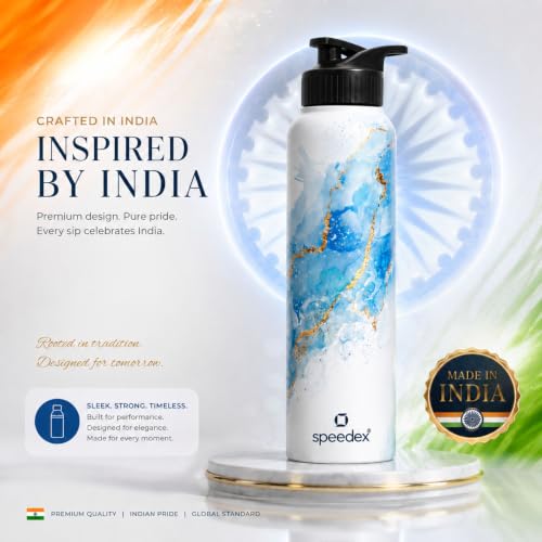 Image of Speedex Stainless Steel Printed Water Bottle 1 Ltr 1000 ml, BIS Approved, Leak Proof Sipper Cap Bottle for Office, School, Travel, Daily Use for Men, Women, Kids, Adults, Ice Marble, Set of 2