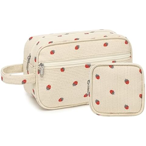 LEDAOU 2Pcs Travel Large Makeup Bag Cosmetic Bag Small Corduroy Makeup Pouch with Zipper Cute Travel Toiletry Essentials for Women Teen Girls Cover