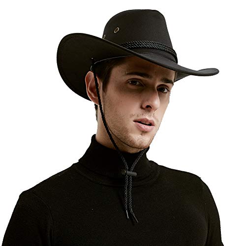 Sandy Ting Men's Outback Faux Felt Wide Brim Western Cowboy Hat (Black) #TOP7