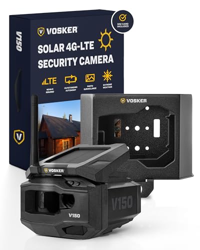 Vosker V150 Solar-Powered LTE Cellular Home Security Outdoor Camera | Motion Activated Photo Capture Nightvision Wireless Camera | Receive Photos (No Video) on Your Mobile App (V150-KIT-VZN)