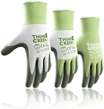COOLJOB Gardening Gloves for Women and Men, 3 Pairs Recycled Polyester Garden Gloves with Rubber Coated, Green, White & Grey, Large Size (3 Pairs L)