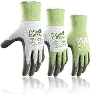 COOLJOB Gardening Gloves for Women and Men, 3 Pairs Recycled Polyester Garden Gloves with Rubber Coated, Green, White & Grey, Large Size (3 Pairs L)