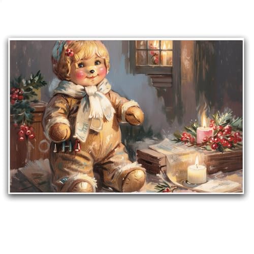 Gingerbread Man Christmas Canvas Wall Art Festive Holiday Cookie Canvas