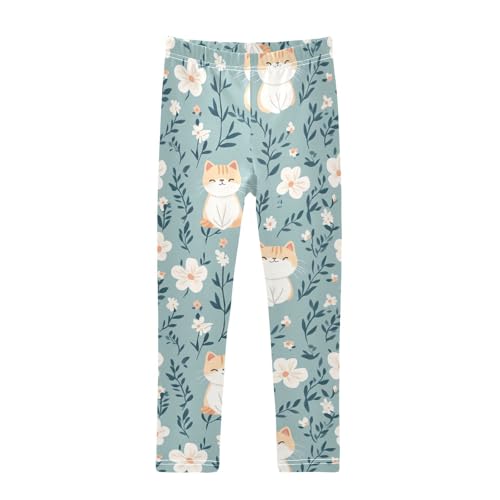 Cute Cat Girls' Leggings Toddler Doodles Flower Kids Yoga Pants Dance Active Tights 4T
