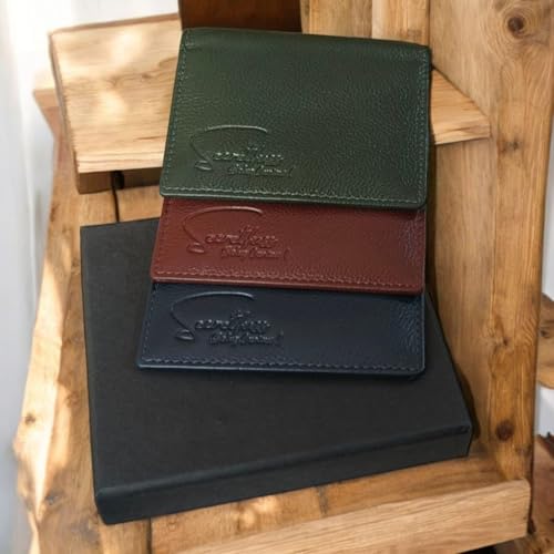 Slim RFID Protected Leather Card Holder Wallet, 4 Card Slots, Bi-Fold Design, Redwood Brown Blue Green (Blue)4