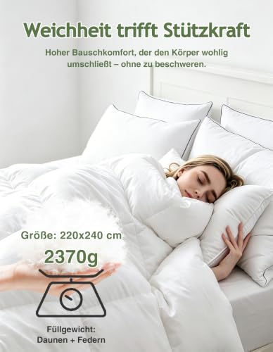 APSMILE Ganzjahres Daunendecke 220x240 cm | Federn & Daunen 450gsm | Extra Flauschig – Ansicht 3