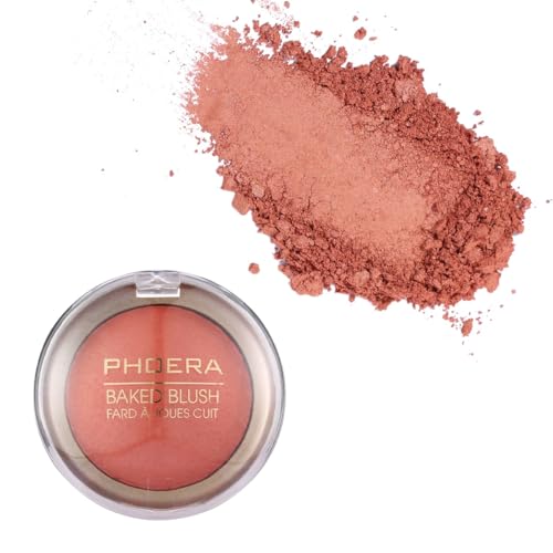 Phoera Baked Powder Blush – Richly Pigmented & Buildable, Multi-Tonal Mineral Blush for a Youthful Glow, Satin & Shimmery Shades, Available in 6 Shades (205 Sunset, One Size)