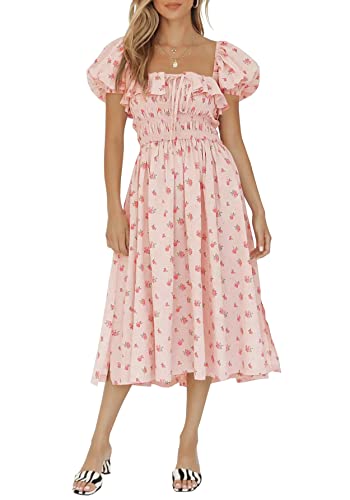 R.Vivimos Womens Summer Floral Print Puff Sleeves Vintage Ruffles Midi Dress2
