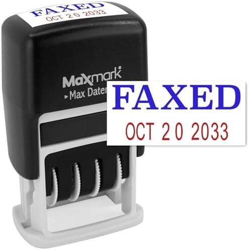 MaxMark Self-Inking Rubber Date Office Stamp with FAXED Phrase Blue Ink & Date RED Ink (Max Dater II), 12-Year Band