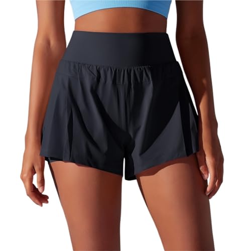 Short de sport respirant taille haute pour femme avec doublure anti-brillance