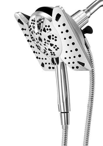 Image of Shower Head with Handheld High Pressure, Rain Shower Head with Fixed Showerhead and 9 Sprays Handheld Shower, Detachable 2-IN-1 Shower head with 59 inch Rotatable Stainless Steel Hose (Chrome)