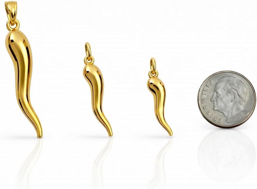 14K or 10K Solid Gold Horn Charm Hollow, Good Luck Charm, Cornetto, Cornicello Pendant, Yellow Gold Pepper for Him and Her, for Gifting Handmade in Italy, Hypoallergenic - Image 2