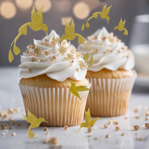 x15 Shiny golden Birds Edible Wafer Paper Decorations for Desserts, Anniversery, Birthday, Wedding, Baby Shower, Engagements, Mothers Day. (Shiny Gold)