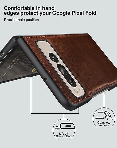 Image of Foluu for Google Pixel Fold Case, Leather Case, PU Leather + Hard PC Shell Ultra Thin Slim Durable Protective Phone Case Cover for Google Pixel Fold 2023 (Brown)