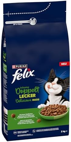 FELIX Doppelt Lecker Inhome, mit Huhn, Truthahn und Gemüse, 6 x 2kg | Katzenfutter trocken