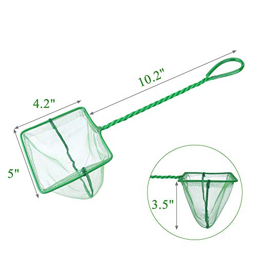 Image of Lpraer 4in 5in 6in Aquarium Fish Net Green Fine Mesh Nylon Net Collection with 11 inch Long Handle Square Quick Catch Fish Net for Fish Tank