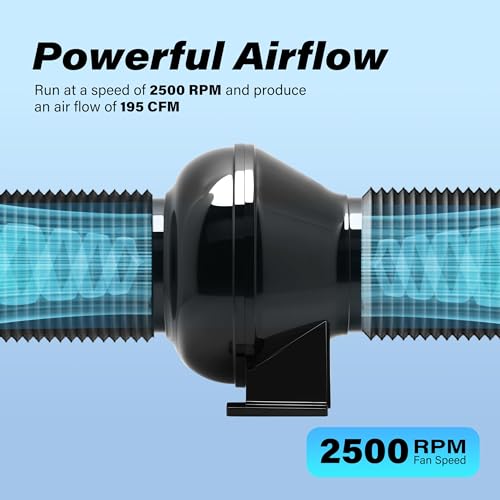HealSmart 4 Inch Exhaust Inline Duct 195 CFM Quiet Vent Booster Blower for Indoor Grow Tent Hydroponics Ventilation, Fan New, Black - Thumbnail 4