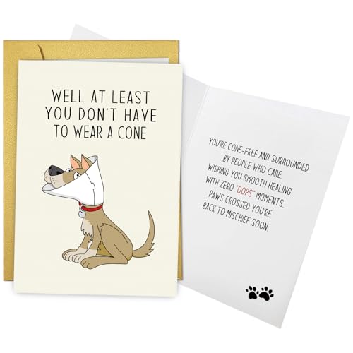 Nchigedy Funny Dog Get Well Soon Card for Him Her, Humorous Speedy Surgery Recovery Card for Men Women, Well at Least You Don't Have to Wear a Cone