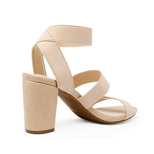 Dream Pairs Women's Nude Open Toe High Chunky Elastic Strap Dress Heel Sandals Size 7.5 Us Victoria #TOP23