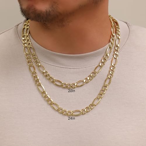 Nuragold 10k Real Yellow Gold Figaro Link 9mm Chain Necklace (20"-30") Italian Jewelry for Men2