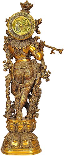 Lord Krishna flûte laiton, statuette divinité indienne et sculpture originale - 3