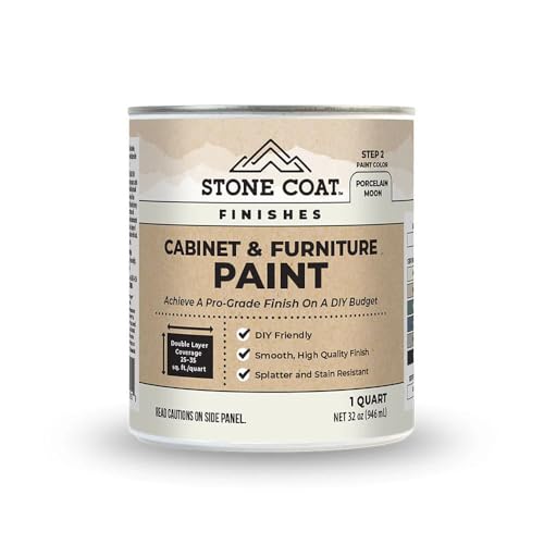 Stone Coat Cabinet and Furniture Paint, Porcelain Moon, 1 Quart, Water-Based Acrylic Paint for Cabinets, Trim, Doors, and Furniture, Low VOC, Durable, High-Adhesion, Scratch Resistant Finish