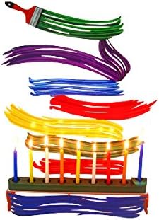 Judaica Menorah - Hanukkah Candles Holder 9 Branch - David Gerstein Art HANUKKAH MENORAH OBJECTS BRUSH STROKES (Bundle)