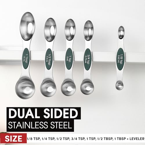 Image of Spring Chef Stainless Steel Magnetic Measuring Spoons Set of 8, Pine Green