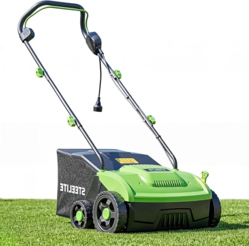 Image of STEELITE 13 inch Artificial Turf Sweeper, 10 Amp Lawn Sweeper with 1200W Motor Power, Support 4-Position Depth Adjustment with 40L Removable Collection Bag, Quick-Fold for Artificial Grass Turf