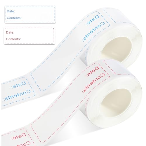 1000 Gefrieretiketten 75×25mm Gefrieretiketten zum Beschriften Blau/Rot Ablösbare Etiketten 8 Rollen Wasserdichte Selbstklebende Etiketten Zum Beschriften