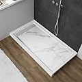 MORVANO 60 x 32 Shower Base with Single Threshold Rectangular Left Drain Location Shower Base,Shower Pan With Stainess Steel Cover,Marble White Acrylic Shower Base