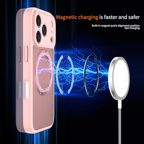 Image of Magnetic Case for iPhone 17 Pro with Magnetic Ring Stand, [Compatible with Magsafe] [Military Grade Drop Protection] Shockproof Phone Cover for iPhone 17 Pro Full Camera Protection 6.3 inch Pink