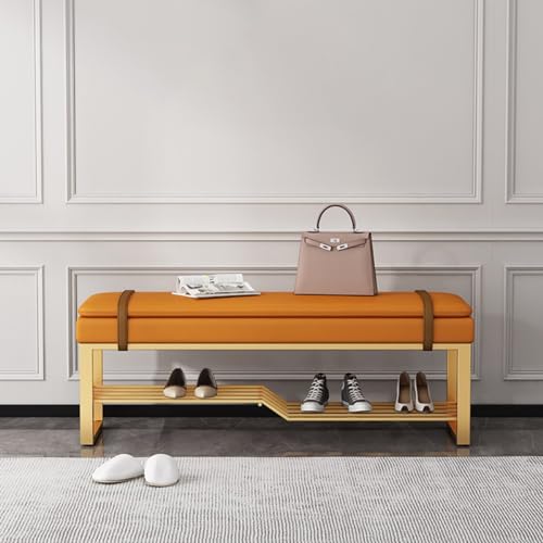 Repose-pieds tabouret rembourré avec rangement et banc à chaussures en métal
