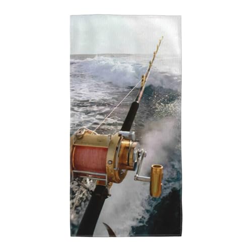 JEJEA Serviettes de bain imprimées canne à pêche, poids léger, séchage rapide, super douces et absorbantes, parfaites pour la salle de bain