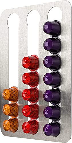 OASHISU Soporte para cápsulas de café, soporte para cápsulas, soporte de metal, 3 filas para 33 unidades de cápsulas de café de acero inoxidable cepillado, organizador de cápsulas de café Cover